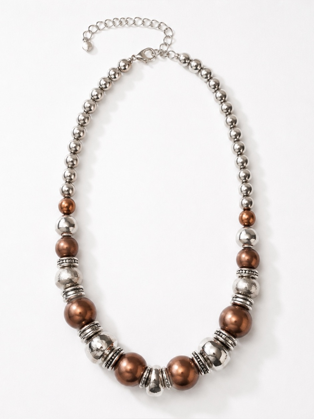 Y2K Chunky Silver Bronze Beaded Statement Necklace Mixed Metal Boho
